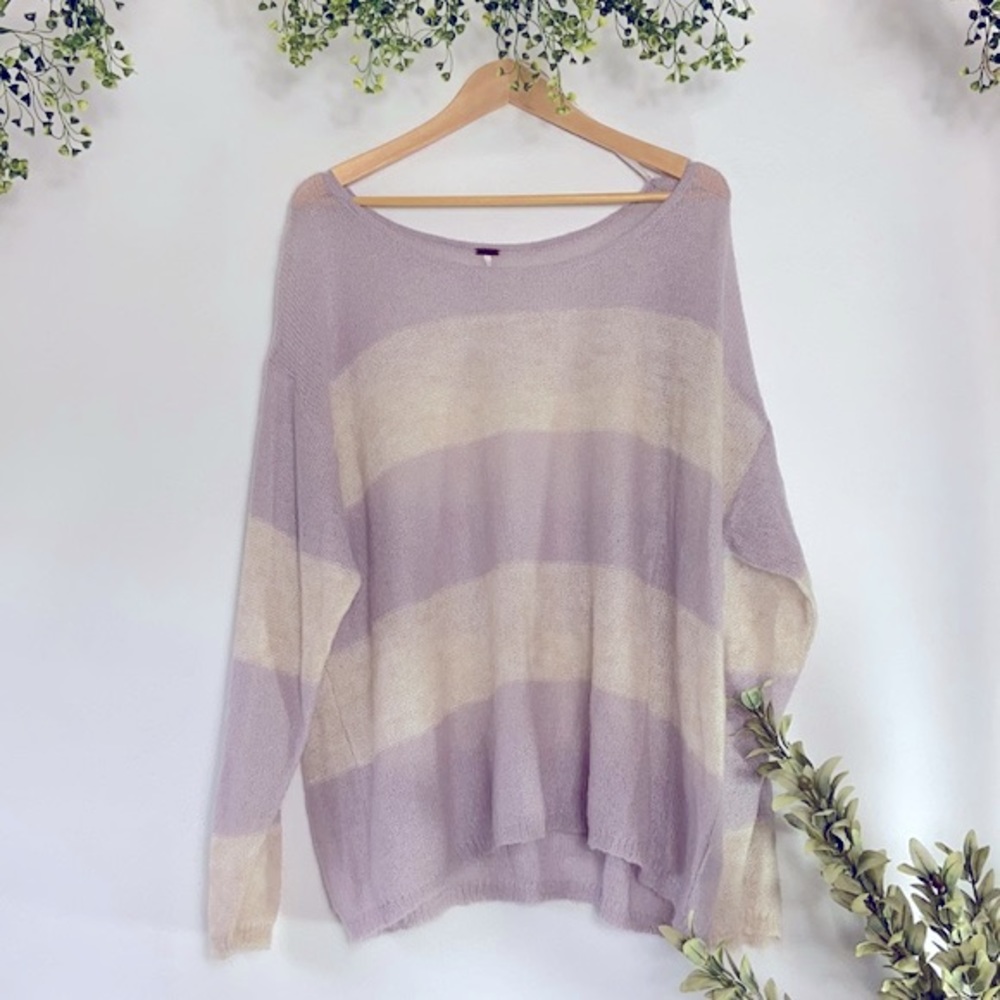 EUC Free People Lavender & Cream Stripe Baggy loose knit sweater - Picture 2 of 6